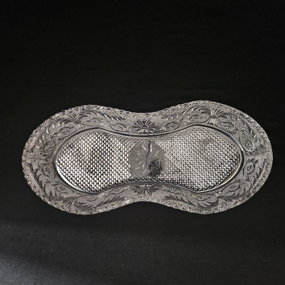 Vintage Duncan & Miller Sandwich Pattern Pressed Glass Peanut Shaped Celery Tray
